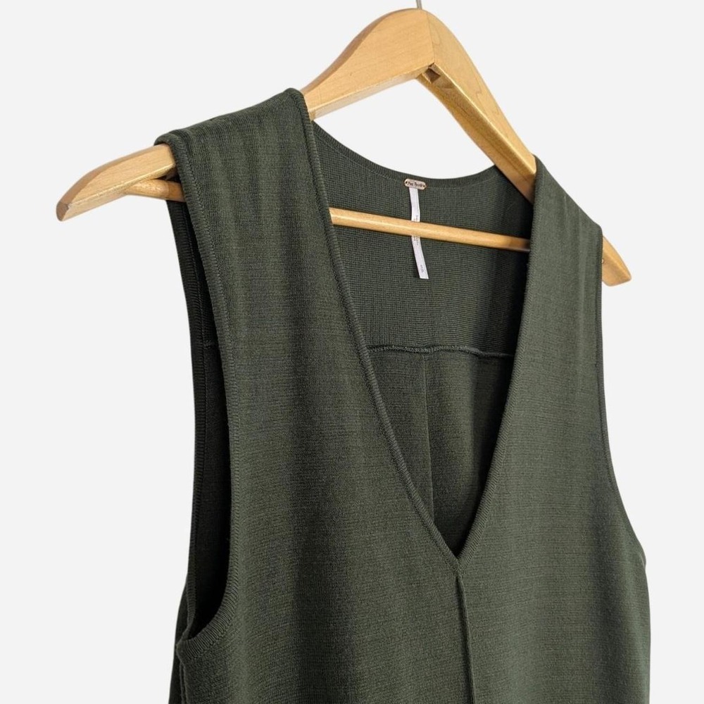Free People Olive V-Neck Sweater Knit Swing Dress Small - Picture 4 of 8